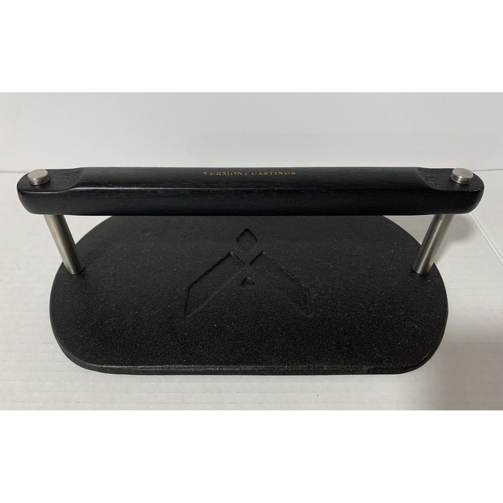 Vermont Castings Cast Iron Stove Grill Press Blackened Wooden Handle RARE Part